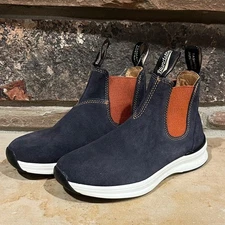 Blundstone Dark Blue Suede Leather and Burnt Orange Chelsea Boots