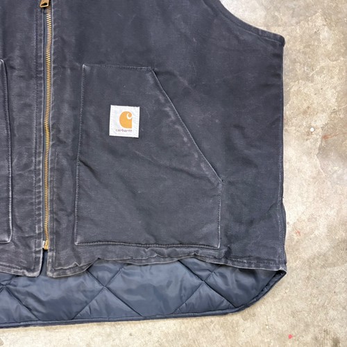 Vintage 1995 Carhartt Mens Vest 2XL VQ185 Workwear Quilted Lined Black Canvas - Picture 3 of 8