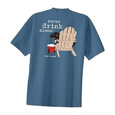 T-Shirt Never Drink Alone - Relaxed Fit, Cotton/Poly Blend - 3X-Large Blue