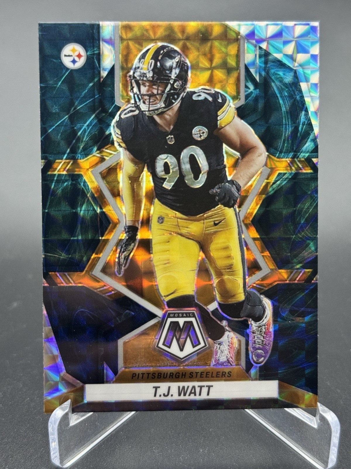 2022 Panini Mosaic TJ Watt #167 Genesis Case Hit SSP - Pittsburgh Steelers