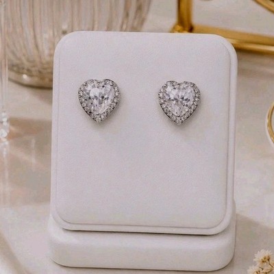 Neu mit Etikett Sterlingsilber 4,36 ctw Herz Heiligenschein Moissanit Ohrstecker mit Geschenkbox