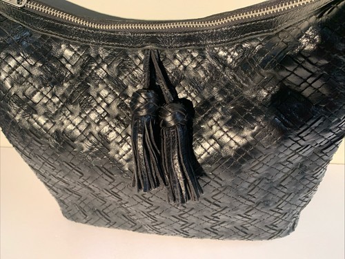 Borsa hobo Patricia Nash punto intrecciato Maissana in pelle nera con nappe - Foto 3 di 14