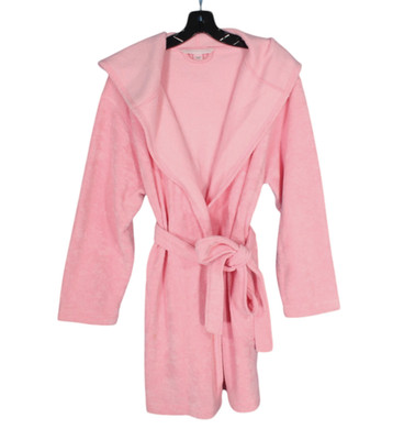 VICTORIA'S SECRET Pink Terry Fleece HOODED LOUNGE BATH ROBE Belt Pockets XS/S