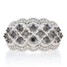 NEW .75ctw Round Brilliant Diamond Ring - Silver Latticework Black & White