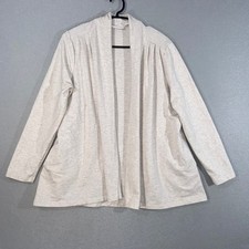 Susan Graver Womens Cardigan M Beige Open Front Long Sleeve Knit Sweater
