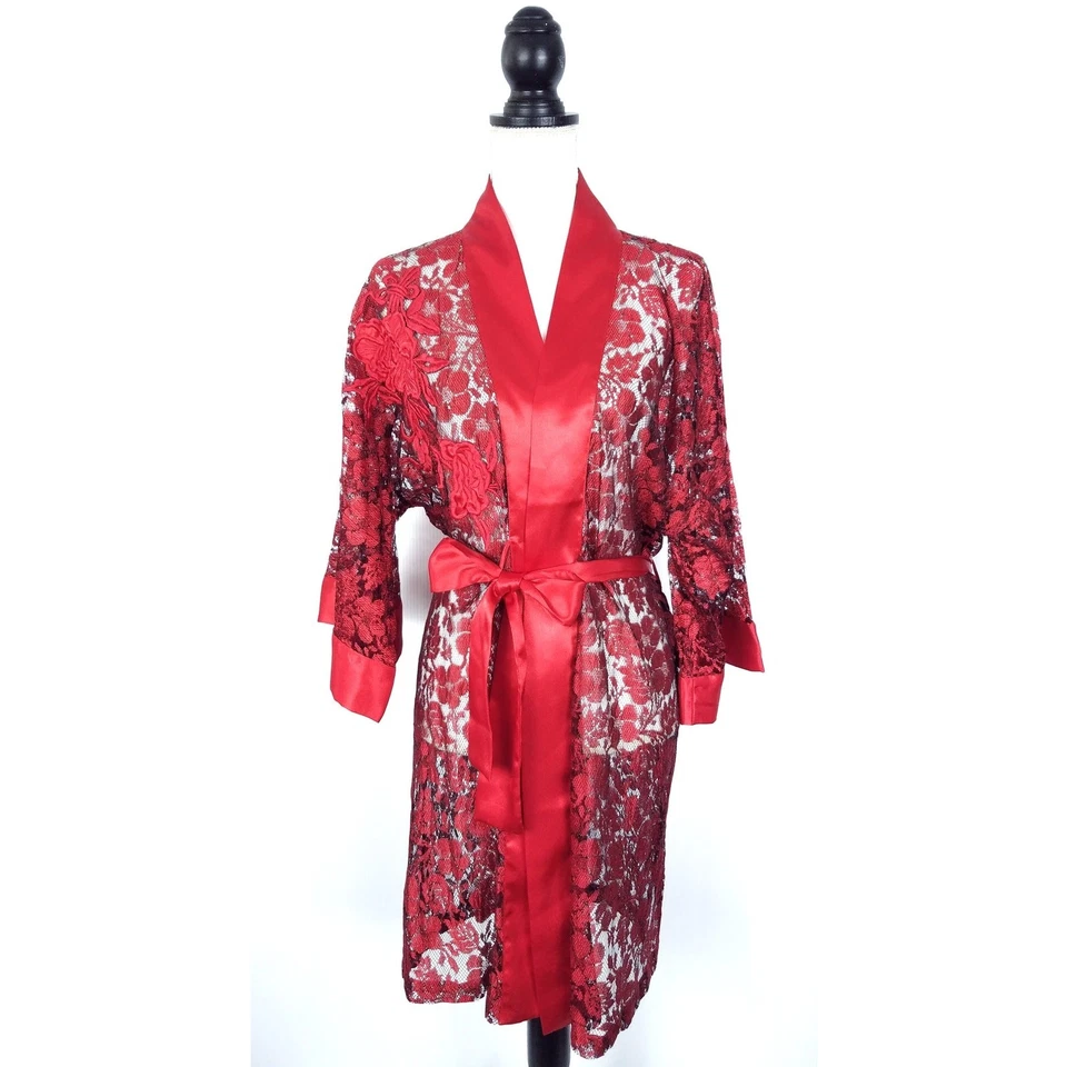 Bata Victoria's Secret Vintage Años 90 Etiqueta Dorada Roja Floral Encaje y Satén Talla Única Foto 2 de 4