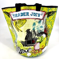 Trader Joe's Round Bottom Reusable Shopping Bag Tote Chicken Pirate Ship