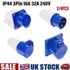 2/4PC IP44 3Pin Industrial Plug Socket 240V Waterproof Power Cable Connector UK
