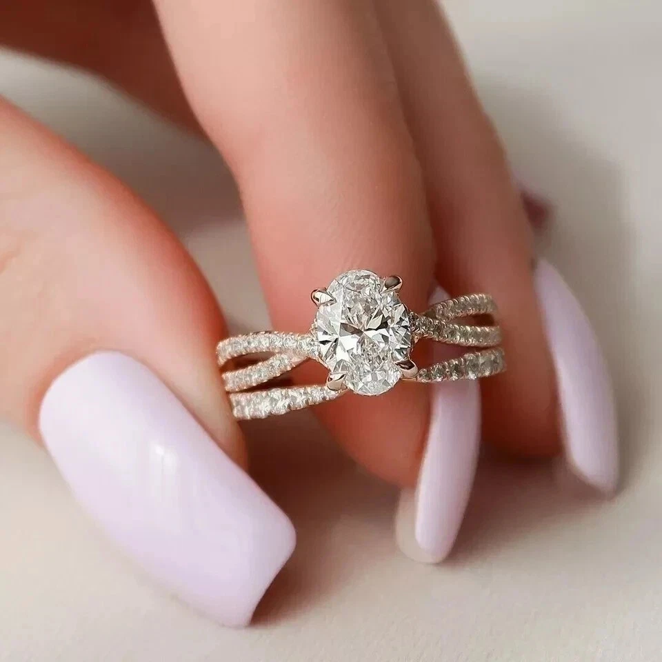 1.80 Ct Oval Lab-Created Diamond 14k Yellow Gold Plated Engagement Ring Band Set - Image 3 of 4