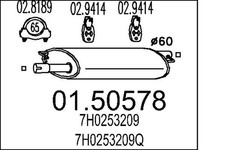 MTS Mittelschalldämpfer 01.50578 für VW TRANSPORTER T5 Bus 7HB 7HJ 7EB 7EJ 7HM 7