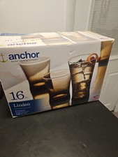 16 Anchor Hocking Linden Smokey Brown Tawny Glass Flared Tumblers Set