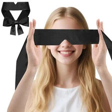 Eychei 2 Pcs Satin Eye Mask for Sleeping, Black and Black Blindfold Silk Slee...