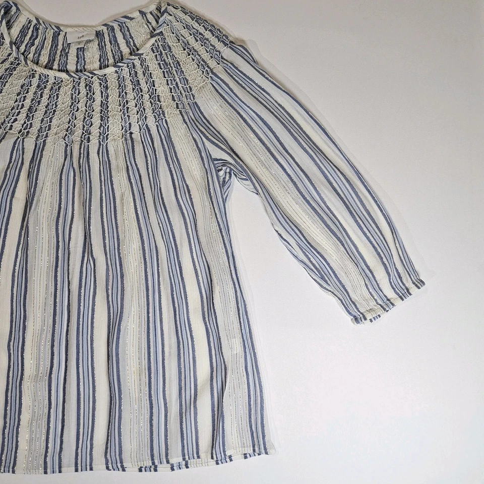 J. Jill Blouse Womens Medium Blue White Gold Sparkle Nautical Striped Resortwear - Image 4 of 4