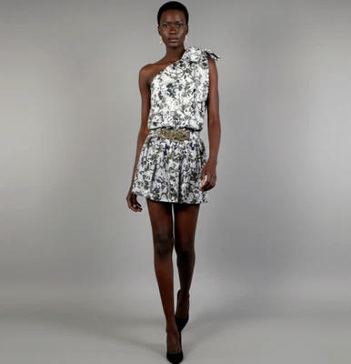 KENZO Femme Mini Robe / Long Haut Une Épaule Jewel Application 100% Silk eu38 10 - Photo 1/4