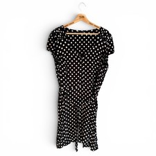 Ladies Knee Length Dress Black White Spotty Belted Short Sleeved Summer Size 22