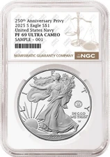 2025 s silver eagle navy 250th anniversary privy ngc pf69 brown presale