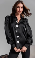 Generation Love Arly Black Bow Blouse- Size Medium- New With Tags