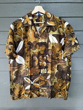 VINTAGE 1960s Hawaiian Shirt Mens Large 24x 30 Tiki Tribe Border Loop Collar