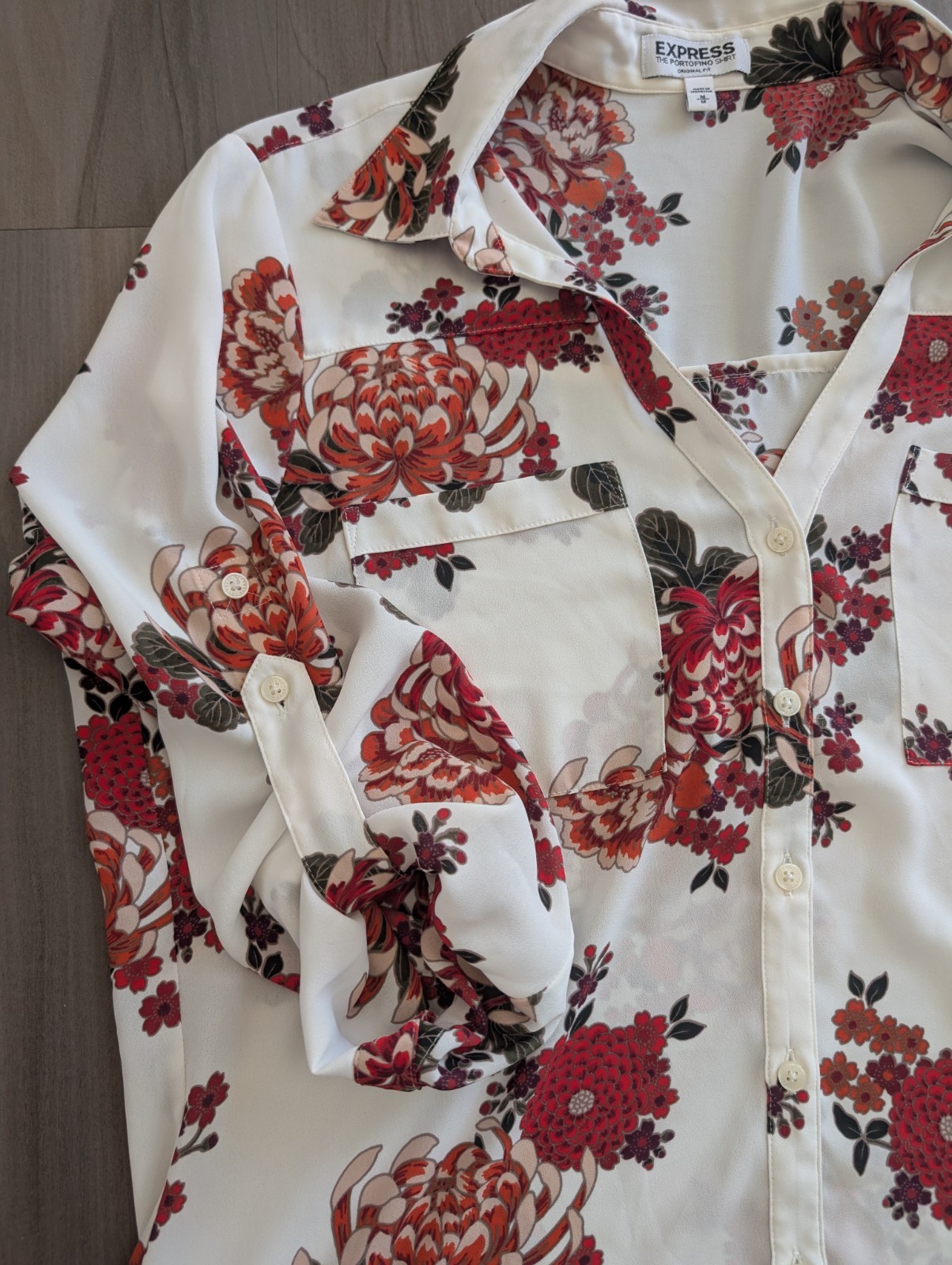 Express Portofino Regular Fit Floral Button-Up Collared Long Sleeve Shirt M