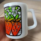 Vintage FEDERAL Milk Glass Mug Cup STRAWBERRY Country Kitchen Strawberries