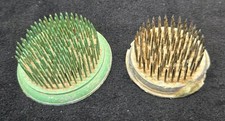 2 Vintage Round Metal Spike Flower Frog Ikebana 2.5" and 2"