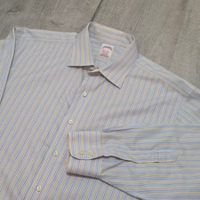 Brooks Brothers Madison Shirt Non-Iron Supima Cotton 17-33 Blue Yellow Stripe