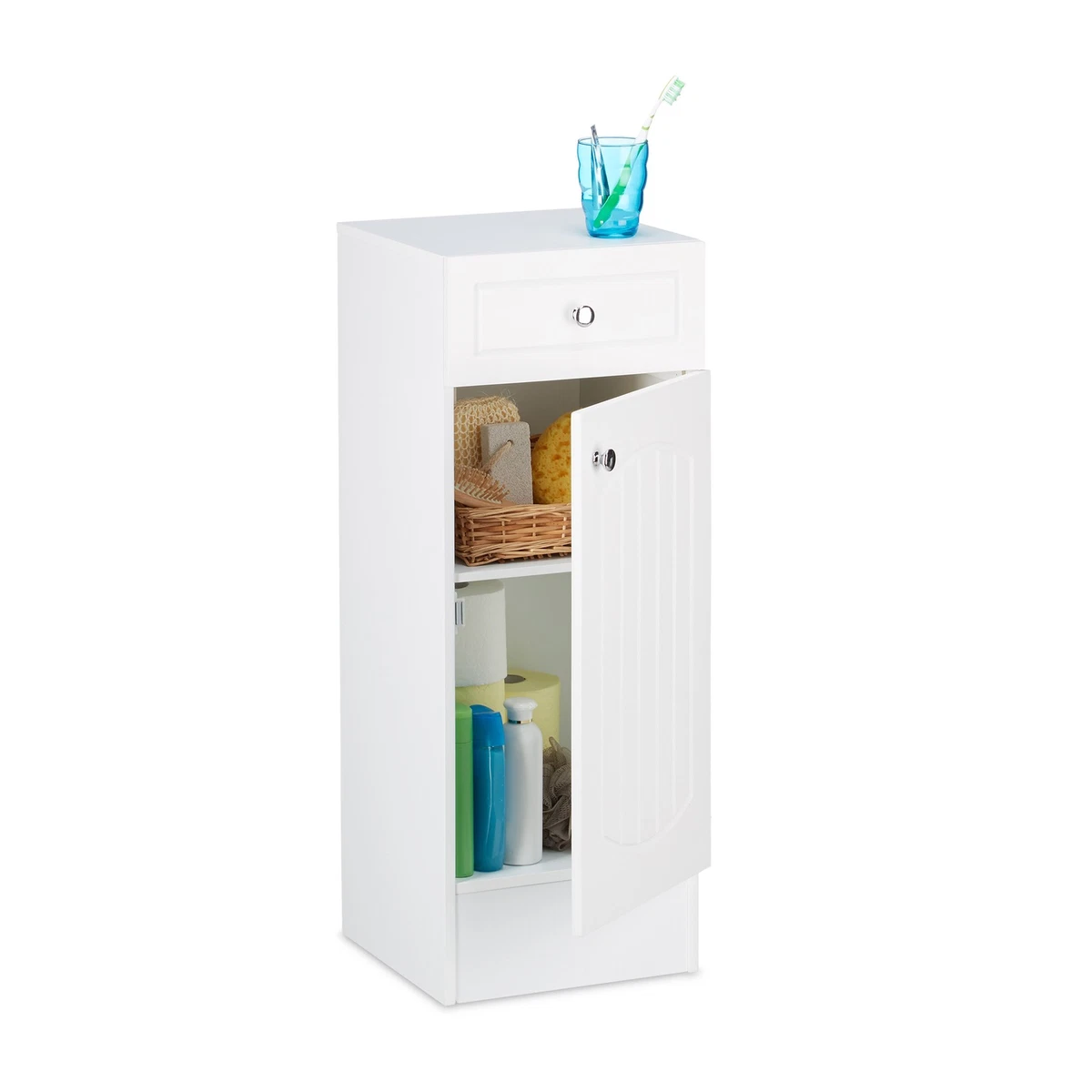 Armario baño, Mueble auxiliar MDF, Cajonera blanca, Armario pequeño WC