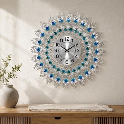 Pfau Wanduhr modernes Design große Pfauenuhr batteriebetrieben