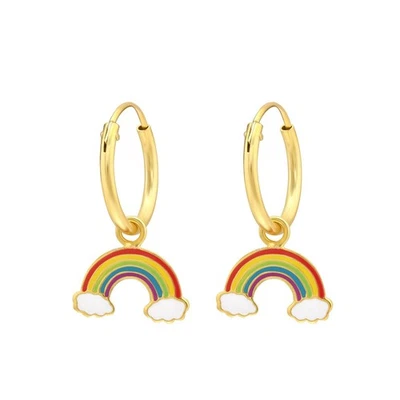 Regenbogen Kinder Creolen Ohrringe 925 Silber für Mädchen Ohrstecker Schmuck - Bild 1 von 4