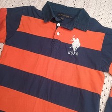 U.S. Polo Assn LS Polo Boys XL 14/16 Striped Blue Orange Rugby Pony Stitched 3