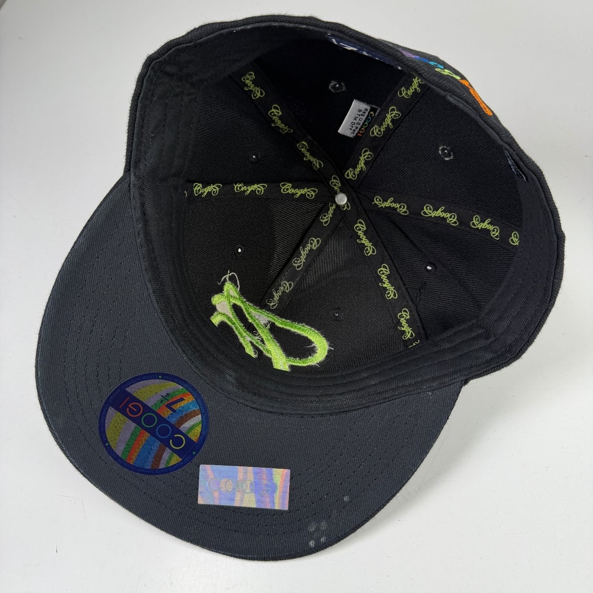 COOGI Hat Baseball Cap Men's 7 1/4 Black Neon Green Embroidered