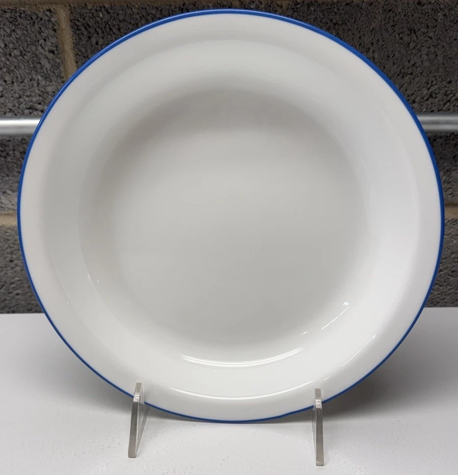 Corelle 10” Deep Dish Pie Plate HTF White Blue Rim Made in USA 👀 👀 👀 👀 👀