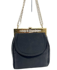 Vintage Mardane Black Satin Evening Handbag with Chain Strap