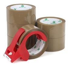 BOMEI PACK Brown Packing Tape with Dispenser, 6Rolls 2.4mil x 60yds ,