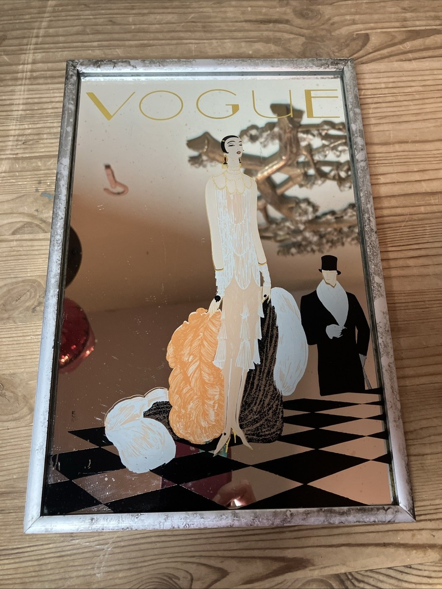 vogue ミラー　ヴィンテージ　鏡　アールデコ　アンティーク Vintage Vogue Mirror 1925 Art Deco Cover Benito HTF 12”x8