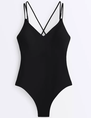 【OYSHO】フロントVカットピケ生地ワンピース水着/Sサイズ Oysho Womens Swimsuit Bathing suit M Black Crossover Strap Vneck