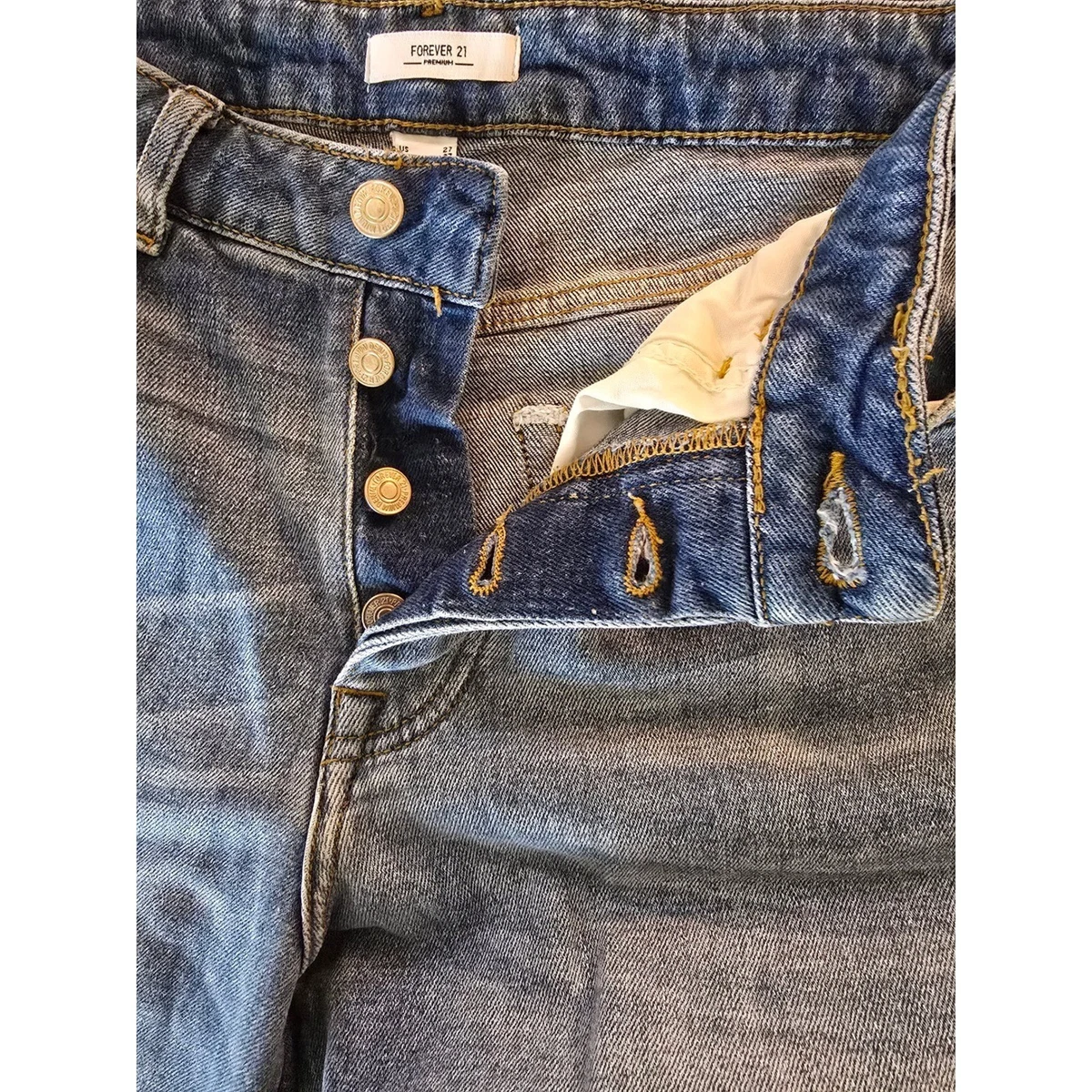 Pantalones de mezclilla Forever 21 Premium para mujer tiro alto pierna recta azul botón mosca talla 27