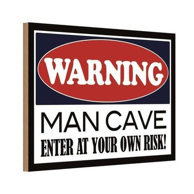 Holzschild 12x18 cm Warning man cave enter at your Warnschild Hinweisschild Deko