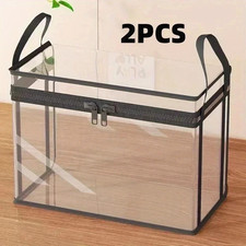 2-Pack Transparent Storage Boxes Foldable Plastic Organizer with Lid Large