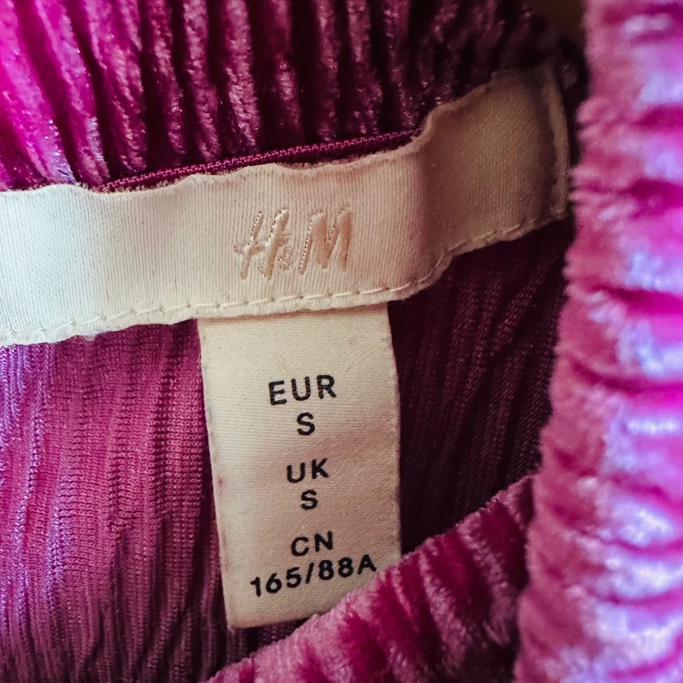 H&M Pink Crushed Velvet Bodysuit Top Mock Neck Long Sleeve Party Small - Image 4 of 4