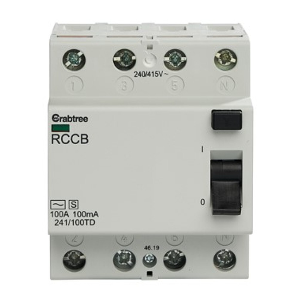 Crabtree 241/100TD 100A 100mA 4 Module Time Delay RCCB