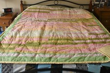 Pink Yellow  Green on Yellow Line-by-Line Quilt, 60" x 80", Handmade, A03