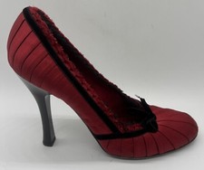 Louis Vuitton Red Satin Black Lace Balmoral Pumps 3  High Heels Sz 37.5 US 7.5