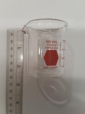 Beaker Glass 50 mL Graduated 1pc KIMAX Low Form Griffin 14000-50 RED w/ spout
