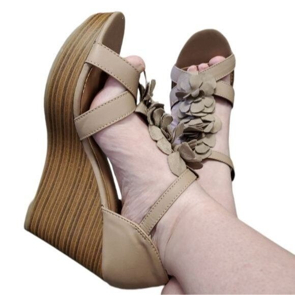 Heels Wedges Sandals Apostrophe Platform Nude Open Toe Women's 9.5 WOMAN'S-image