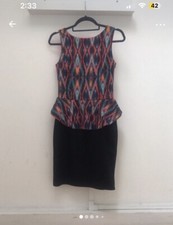 Women’s Formal Business Abstract Design Pattern Bodycon Sleeveless Frill Dress