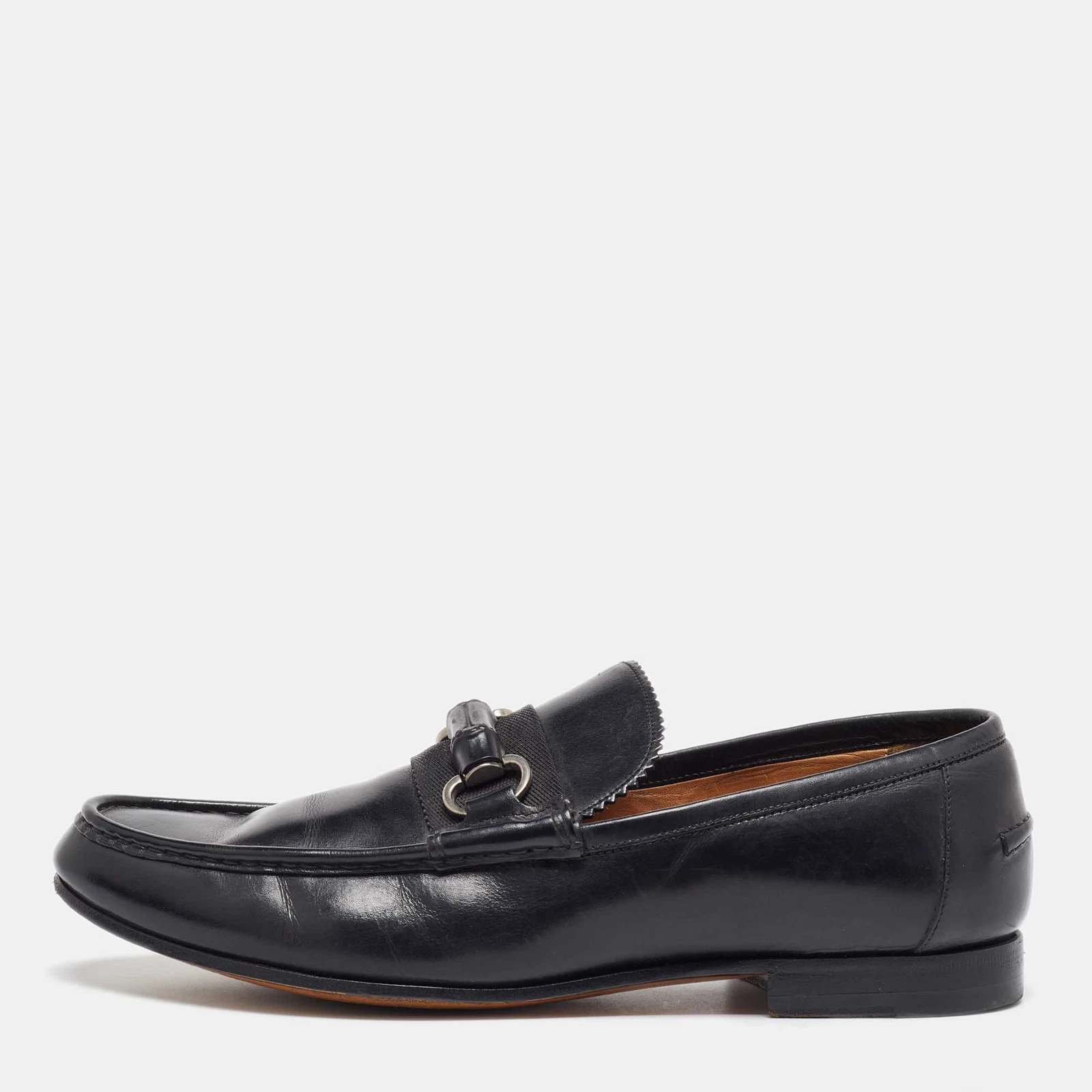 Mocassins à enfiler Gucci cuir noir bambou Horsebit taille 41,5