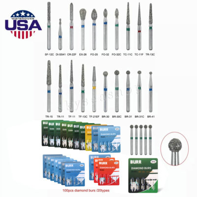 100 piece Dent Diamond Burs For High Speed Handpiece Medium FG 1.6mm USA STOCK