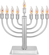Hanukkah Classic Highly Polished Menorah Chrome Plated Electric Menora with Flic