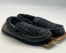 Dearfoams Eli Gray Plaid Moccasin Slippers Mens Small 7-8 / 40-41 EU Memory Foam